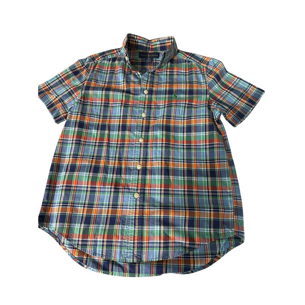 Polo Ralph Lauren Boys Medium Plaid Short Sleeve Button Down Shirt EUC